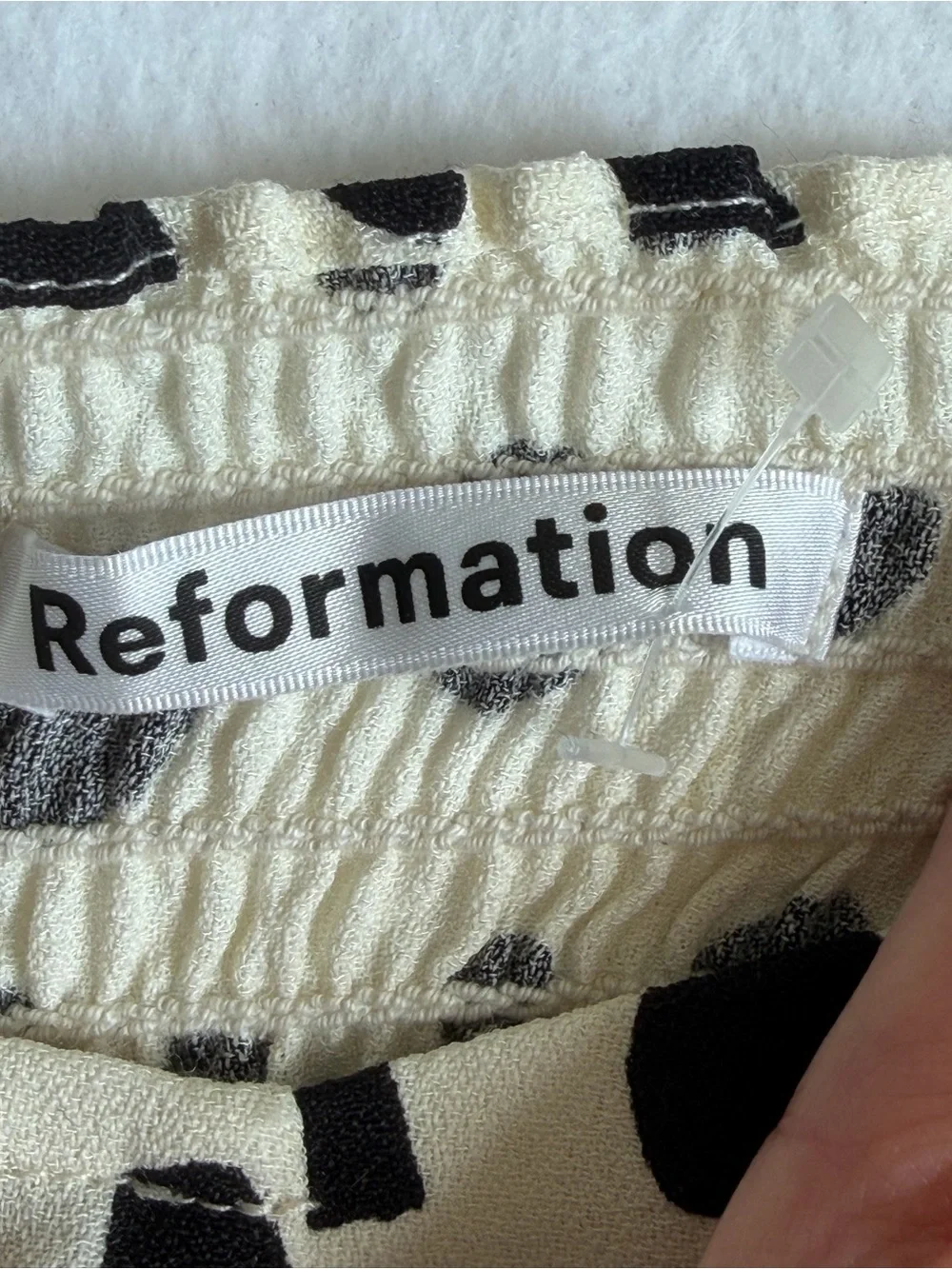 Reformation Reign Cream Black Polka Dot Puff Sleeve Smocked Top 12 Dalmation